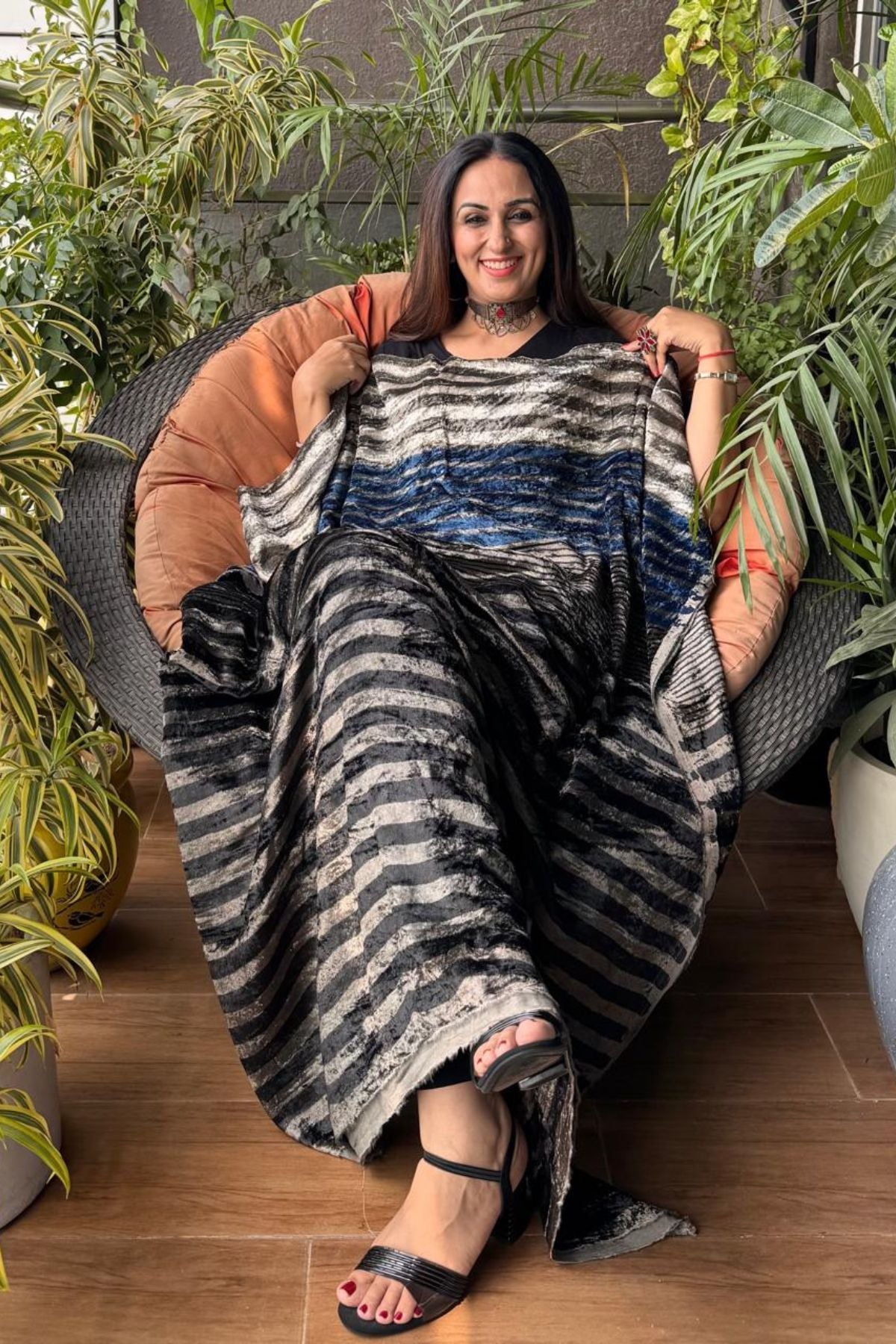 Ajrakh art on velvet (kurta only)